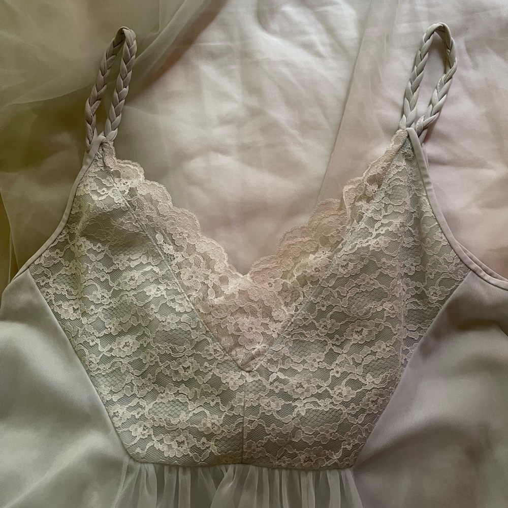 vintage lace puff sleeve embellished slip dress and coverup - Picture 3 of 10